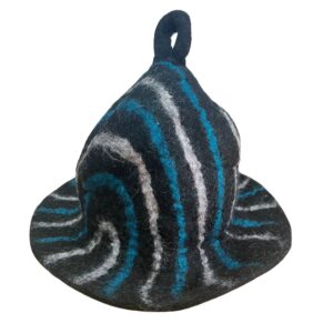Bewitching Felted Sauna Bowl Hat – Black Blue Streaks | Clothing | Niffty Witchy Supplies UK in Clothing style, phantom symbol deep talisman with moon mag