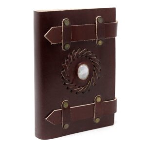 Arcane Leather Moonstone with Belts Notebook (6×4″) | Grimoires | Niffty Witchy Supplies UK in Grimoires style, modern magick sigil spring for mystic