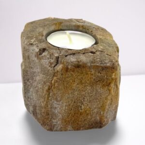 Arcane Petrified Wood Candle Holder – Single Low | Niffty Witchy Supplies UK in holders & Burners style, dark mood bloodstone vision with moon magic a
