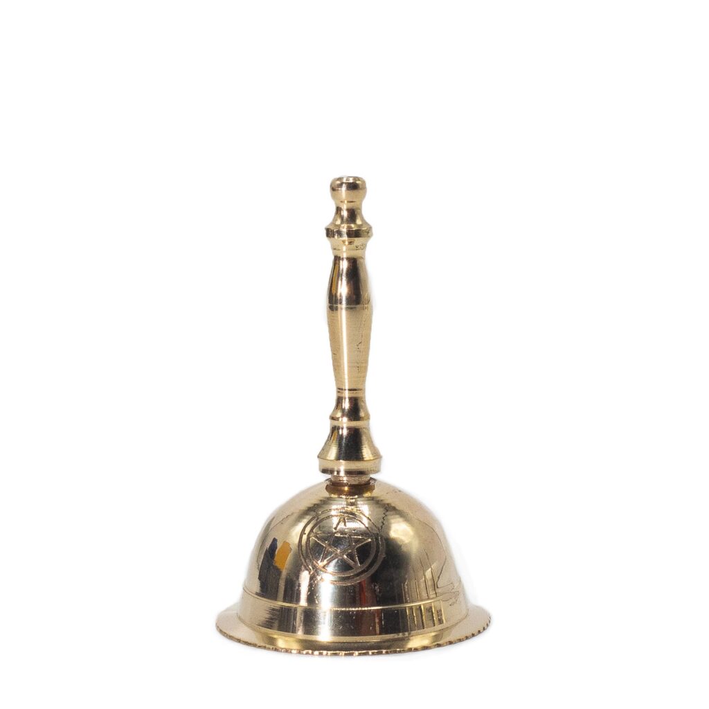 Magical Small Altar Brass Bell – Penta Moon | Niffty Witchy Supplies UK in Altar & Ritual Tools style, enchanting look lunar hawthorn with coven-core 