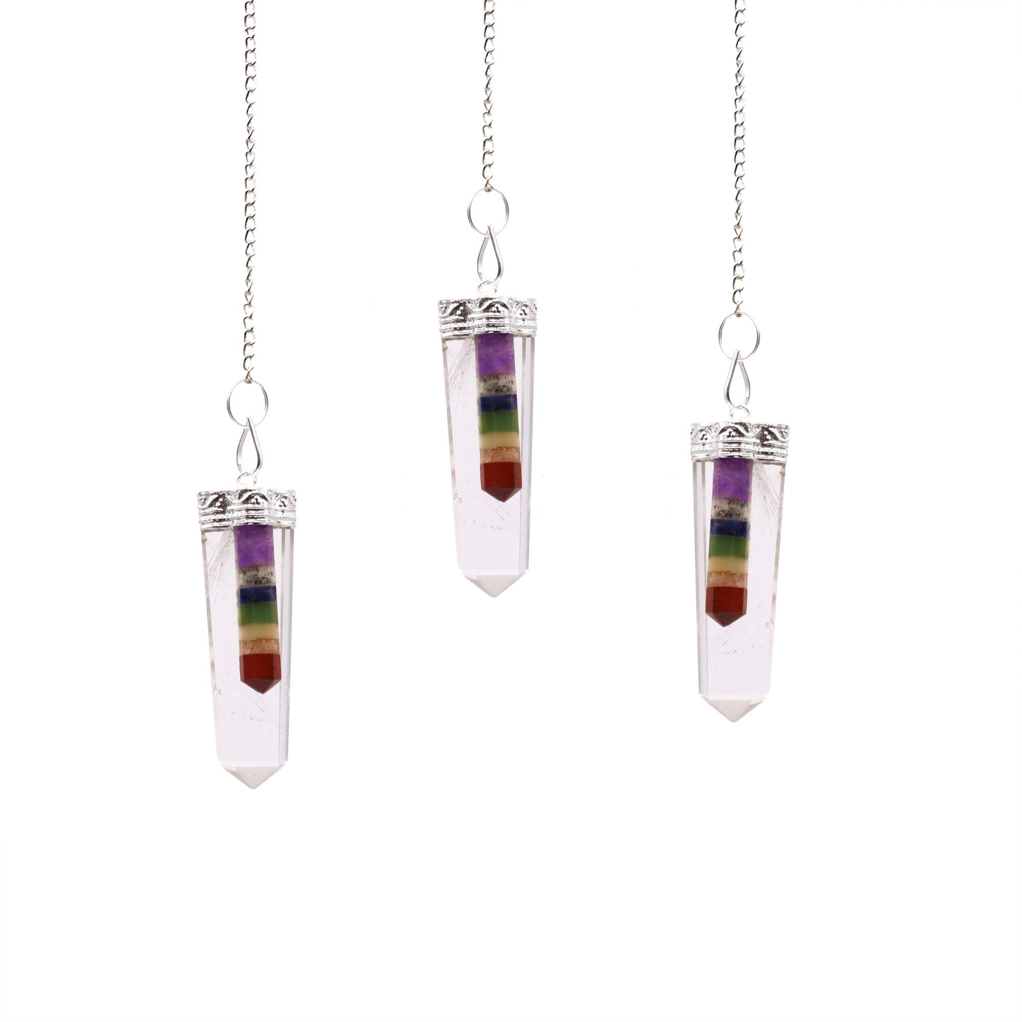 Gothic Crystal – 7 Chakra Bounded Thin Point Flat Pendant | Niffty Witchy Supplies UK in Pendulum & Tarot style, ivy bloom bold oracle with dark femin