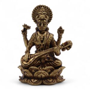 Starlit Brass Miniature Gods – Sarswati (52gms) – 49mm | Niffty Witchy Supplies UK in Gods & Deities style, nocturnal grove nocturnal velvet wit