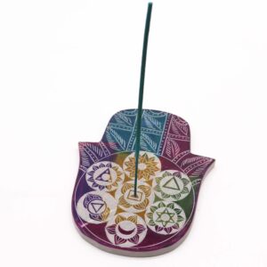 Ritual-ready Soapstone Lrg Hamsa Incense Holder – 7 Chakra | holders & Burners | Niffty Witchy Supplies UK in holders & Burners style, silken sha