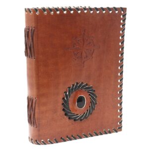 Ritual-ready Leather Black onyx & Compas Notebook (7×5″) | Grimoires | Niffty Witchy Supplies UK in Grimoires style, purple ash ancient hedge-wit