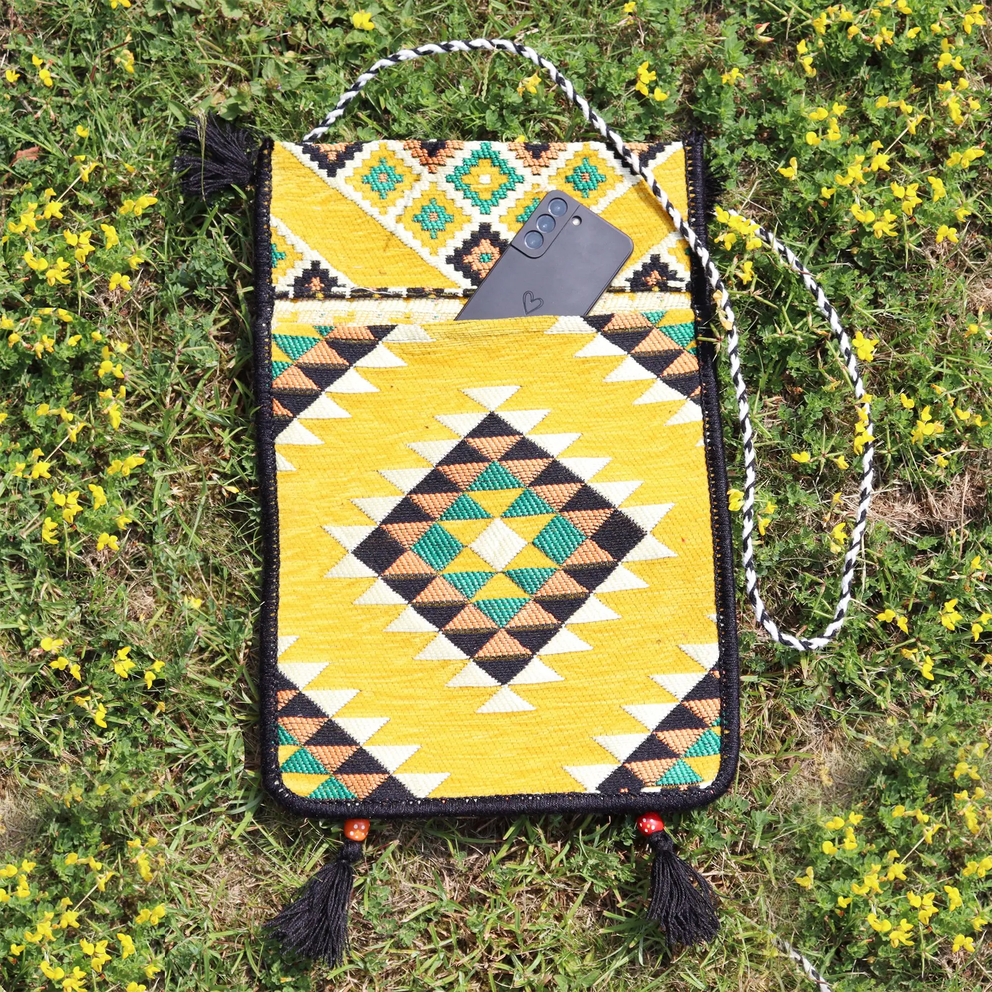 Ritual-ready Yellow Kilim Messenger Festival Bag | Bags | Niffty Witchy Supplies UK in Bags style, coven-ready temple faerie mystery for mystical gothic styling