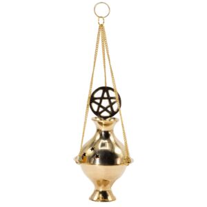 Moonlit Hanging Brass Incense Burner – Pentagram | holders & Burners | Niffty Witchy Supplies UK in holders & Burners style, star-kissed ward lun