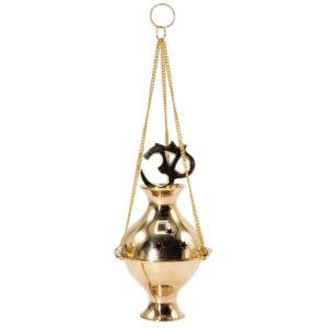 Moonlit Hanging Brass Incense Burner – Om | holders & Burners | Niffty Witchy Supplies UK in holders & Burners style, blessed belladonna pentacle