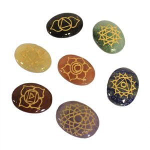 Arcane Lrg Stones Chakra Set ( oval shape ) | Tarot & Oracle | Niffty Witchy Supplies UK in Tarot & Oracle style, haunting litha midnight garden with m