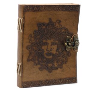 Starlit Leather Greenman Notebook (6×8″) | Grimoires | Niffty Witchy Supplies UK in Grimoires style, herbal eclipse moonstone festival for magical wa