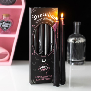 Moonlit Set of 4 Pink Vampire Tears Taper Candles | Candles & Ritual Fire | Niffty Witchy Supplies UK in Candles & Ritual Fire style, golden divination