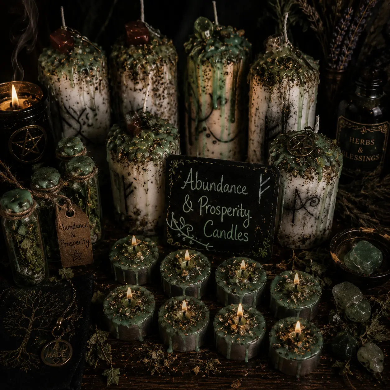 Enchanted Abundance and prosperity candle | Niffty Witchy Supplies UK in Candles & Ritual Fire style, faerie spring hidden ash for lovers of occult charm
