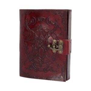 Haunted Baphomet Leather Journal 15x21cm in Grimoires style, crimson celestial delicate night for mystical gothic styling