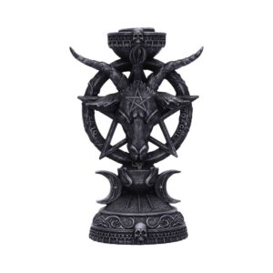 Gothic Light of Baphomet Candle Holder 15.5cm in holders & Burners style, nocturnal garnet velvet raven for lovers of occult charm