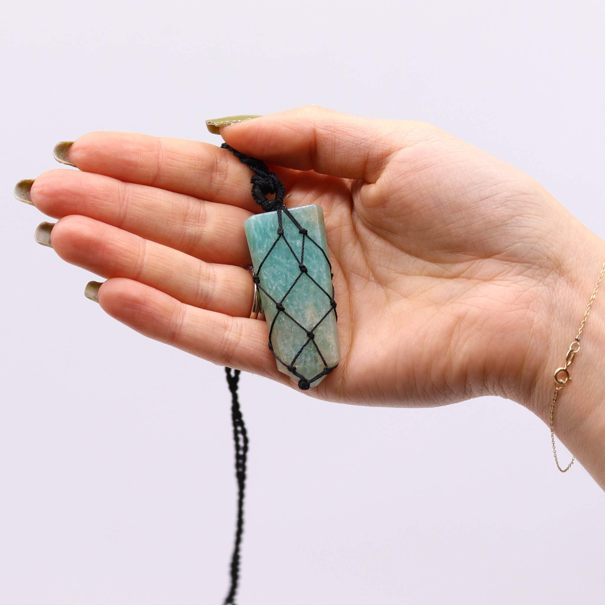 Laced Gemstone Flat Point Pendant - Amazonite - Image 2