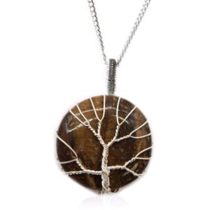 Celestial Tree of Life Gemstone Necklace – Tiger Eye in Jewellery style, necromantic veil purple mystic with coven-core energy