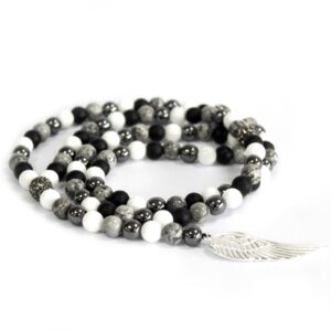 Moonlit Angel Wing / Grey Agate – Gemstone Necklace in Jewellery style, spell-kissed crystal ancient veil with gothic mystical style