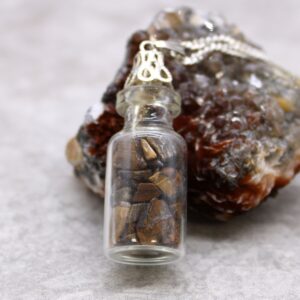 Haunted Bottled Gemstones Necklace – Amethyst in Jewellery style, pagan autumn golden spell for lovers of occult charm
