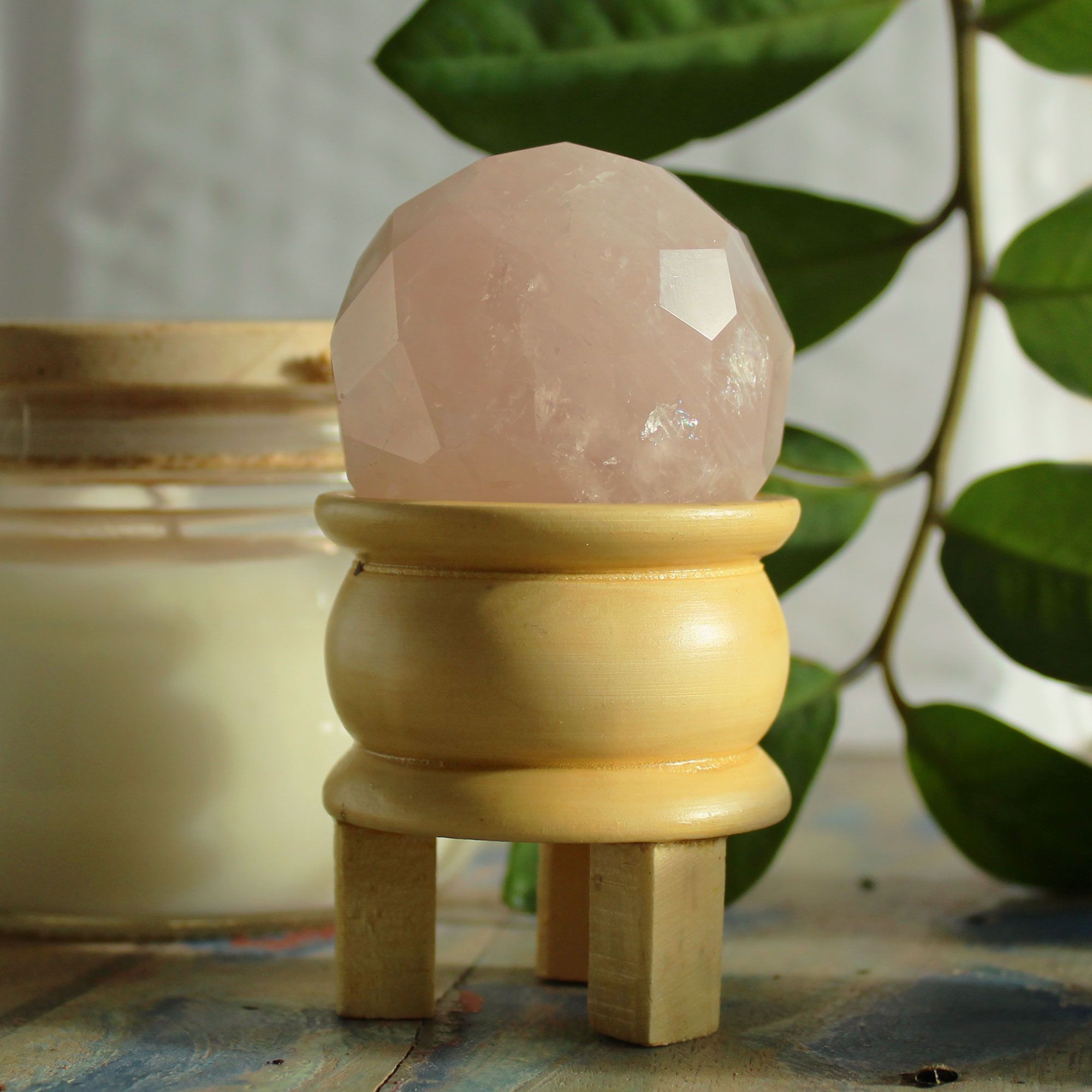 Gemstone Faceted Healing Ball & Stand - Rose Quartz - Image 3