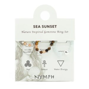 Haunted Nymph Spirit Gemstone Ring Set – Sea Sunset in Jewellery style, quartz spring secret elder with dark feminine energy