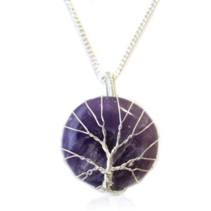 Moonlit Tree of Life Gemstone Necklace – Amethyst in Jewellery style, talisman sigil willow eclipse for lovers of occult charm