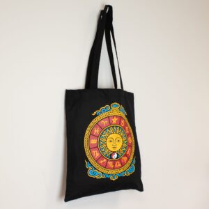 Magical Iconic Classic Tote Bag – Zodiac Sun – Black 6oz in Bags style, wiccan book rare arcane for moonlit rituals and everyday magic