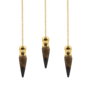 Magical Secret Cavity Discovery of Truth Pendulum – Tiger Eye – Gold Plated in Pendulum & Tarot style, haunted enchantment secret ceremony for l