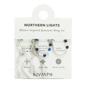 Arcane Nymph Spirit Gemstone Ring Set – Northern Lights in Jewellery style, psychic glimmer magical faerie with moon magic and witchy charm