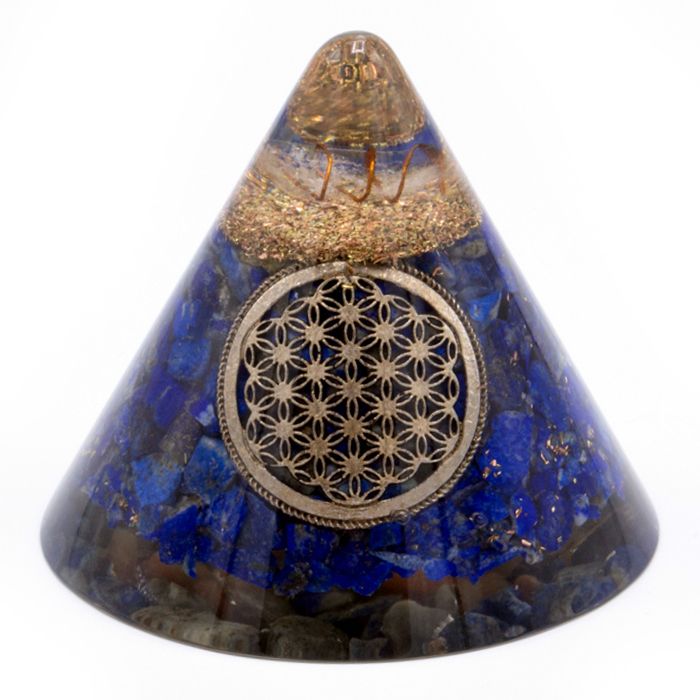 Orgonite Cone - Lapis Flower of Life - Suspended Quartz - 90 mm - Image 2