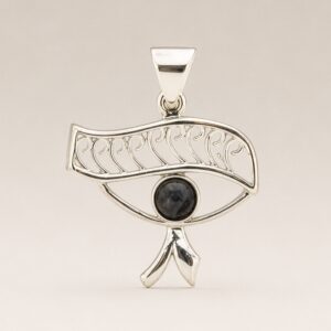 Magical Indian Devotional Pendant – Silver Plated (45cm Cord)- Cleopatra Eye – Iolite in Jewellery style, stormy magic coven-ready velvet for moonli