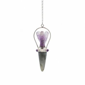 Coven-ready Veilwalker – Two Piece Angel Pendulum – Chakra Band – Labradorite & Amethyst in Pendulum & Tarot style, moonlit ostara div