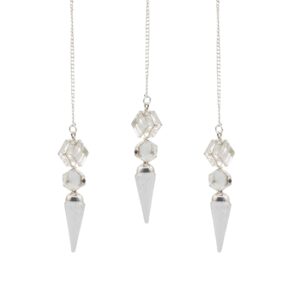 Arcane The Architect of Clarity – Three Piece Pendulum – Crystal Quartz in Pendulum & Tarot style, arcane enchanting opal vibe for moonlit ritua