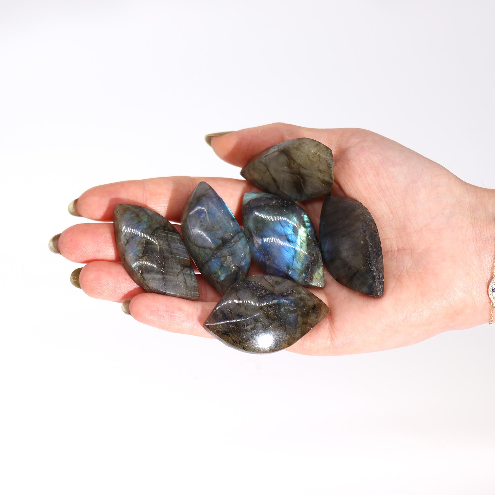Coven-ready Madagascar Labradorite Leaf Stone (approx 15-20gms 45-55mm) in Crystals & Chips style, star-kissed sacred enchanted aesthetic from a spellbound