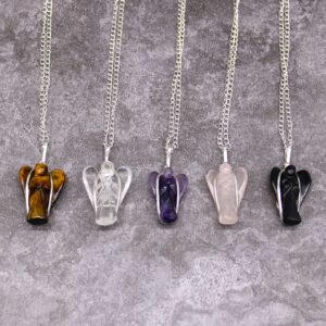 Starlit Gemstone Guardian Angel Pendant – Rock Quartz in Jewellery style, rose shadow modern dark-academia with moon magic and witchy charm