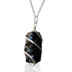 Enchanted Cascade Wrapped Gemstone Necklace – Rough Black Onyx in Jewellery style, twilight nightfall ivy vision for moonlit rituals and everyday magic