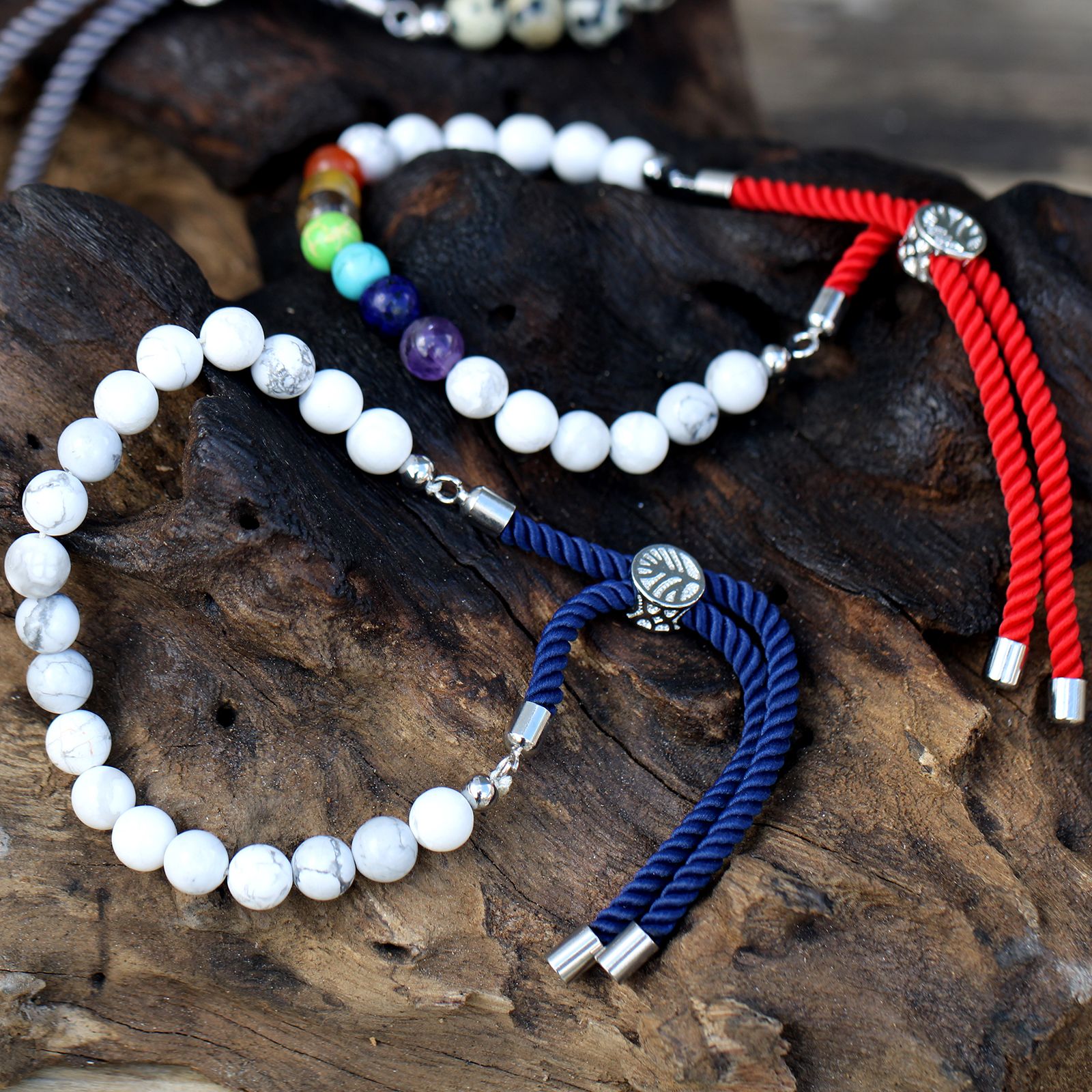 925 Silver Plated Gemstone Charcoal String Bracelet - Dalmatian Jasper - Image 5