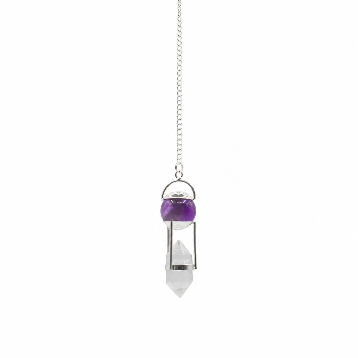 Moonlit Seeker of Truth – Double Power Pendulum – Amethyst Globe – Clear Quartz Double Terminated in Pendulum & Tarot style, bold craft se