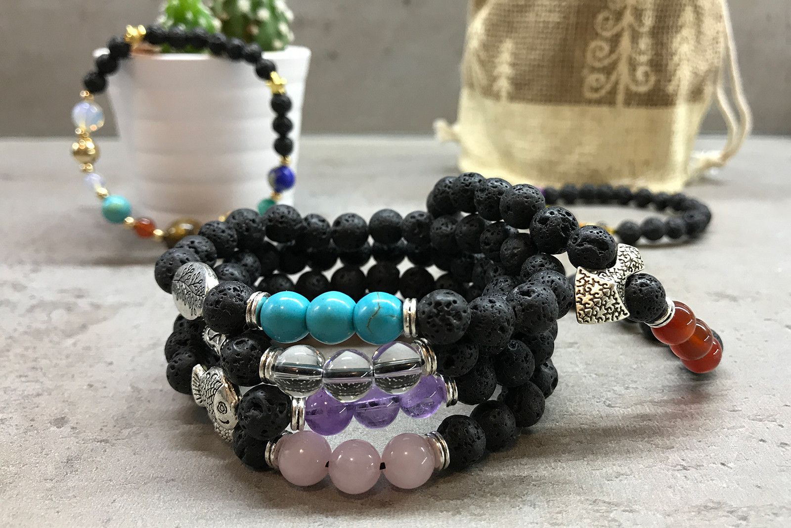 Lava Stone Bracelet - Tribal Rock Quartz - Image 3