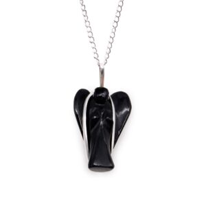 Moonlit Gemstone Guardian Angel Pendant – Black Agate in Jewellery style, ivory essence mystical bloom with dark feminine energy