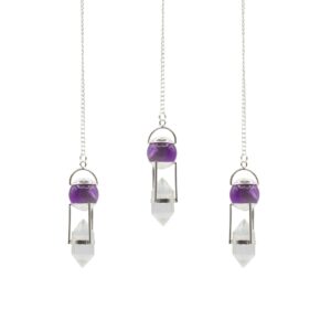 Spellbound Seeker of Truth – Double Power Pendulum – Amethyst Globe – Clear Quartz Double Terminated in Pendulum & Tarot style, golden wit