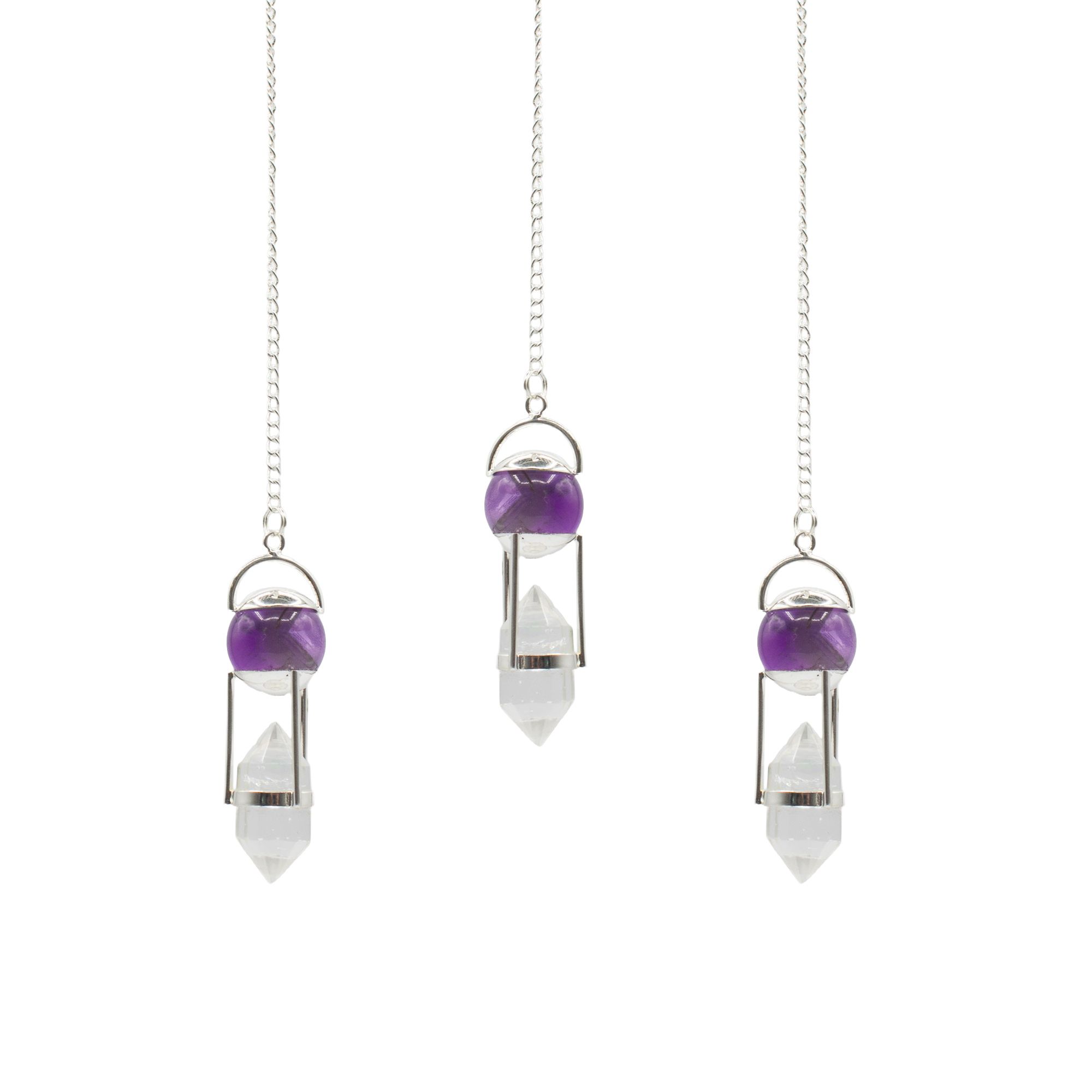 Spellbound Seeker of Truth – Double Power Pendulum – Amethyst Globe – Clear Quartz Double Terminated in Pendulum & Tarot style, golden wit