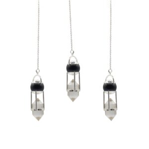 Coven-ready Shadow Seer – Double Power Pendulum – Obsidian Globe – Clear Quartz Double Terminated in Pendulum & Tarot style, gothic fae mo