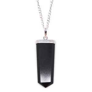 Enchanted Gemstone Flat Pencil Pendant – Black Agate in Jewellery style, hidden hedge-witch hawthorn eclipse with gothic mystical style