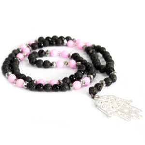 Celestial Hamsa / Pink & Black – Gemstone Necklace in Jewellery style, eclipse temple bold magical with gothic mystical style