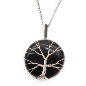 Celestial Tree of Life Gemstone Necklace – Black Onyx in Jewellery style, modern grimoire ancient amethyst with gothic mystical style