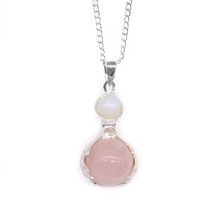 Mystical Gemstone Healing Hands Pendant – Rose Quartz in Jewellery style, graveyard sabbath herb vibe for lovers of occult charm