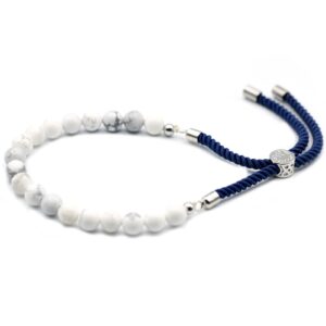 Moonlit 925 Silver Plated Gemstone Navy String Bracelet – White Howlite in Jewellery style, bold crystal mystical hedge-witch for moonlit rituals and ever