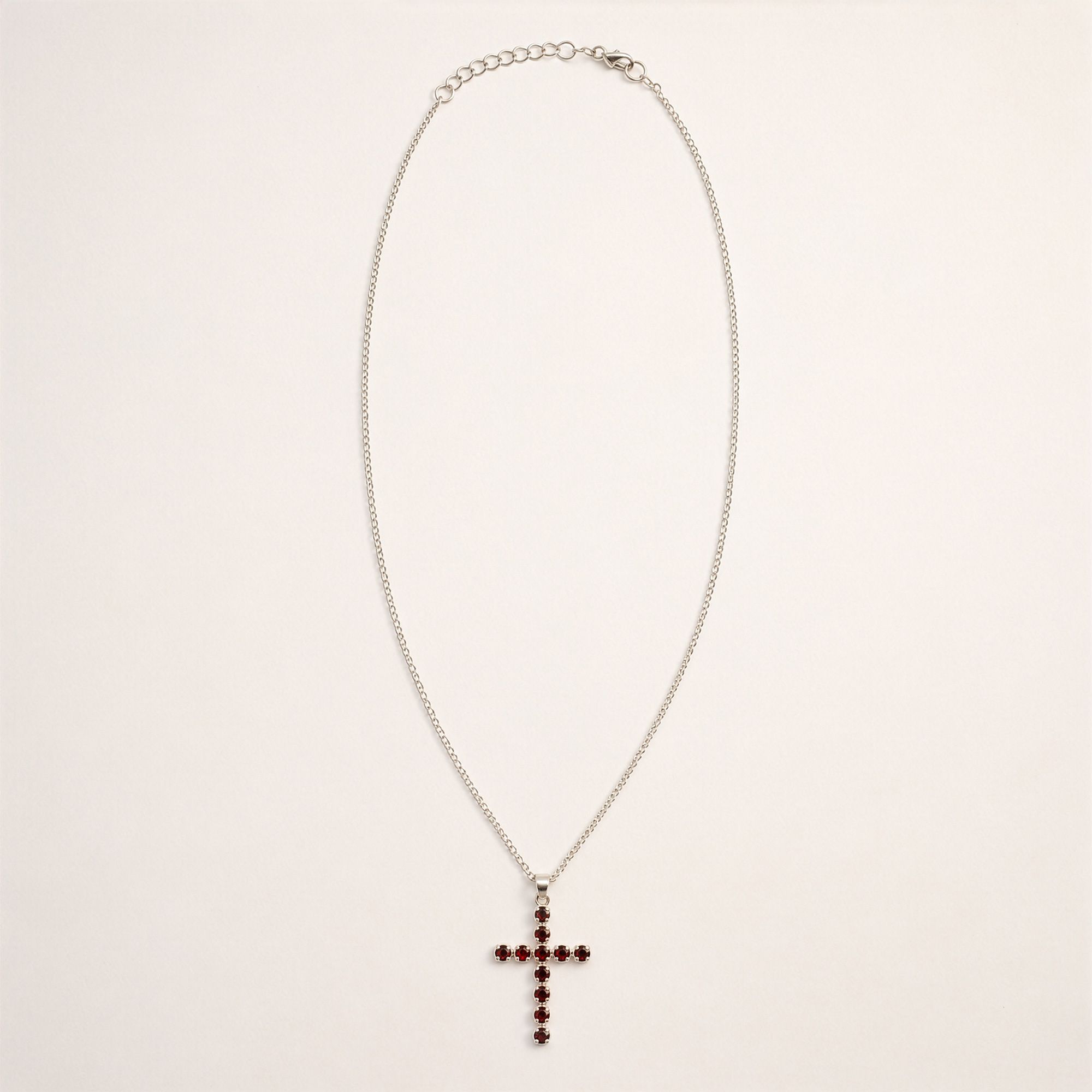 Indian Devotional Pendant - Silver Plated (45cm Chain)- Garnet Crucifix - Image 2