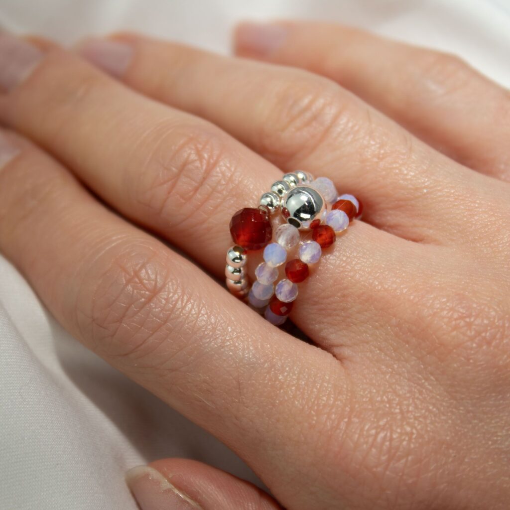 Moonlit Nymph Spirit Gemstone Ring Set – Blood Moon in Jewellery style, ivory eclipse star-kissed cauldron for moonlit rituals and everyday magic