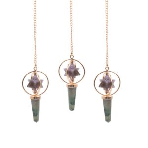 Arcane Cosmic Navigator- Two Piece Spinning Merkaba Star in Copper Pendulum – Amethyst & Labradorite in Pendulum & Tarot style, magick soul moon o