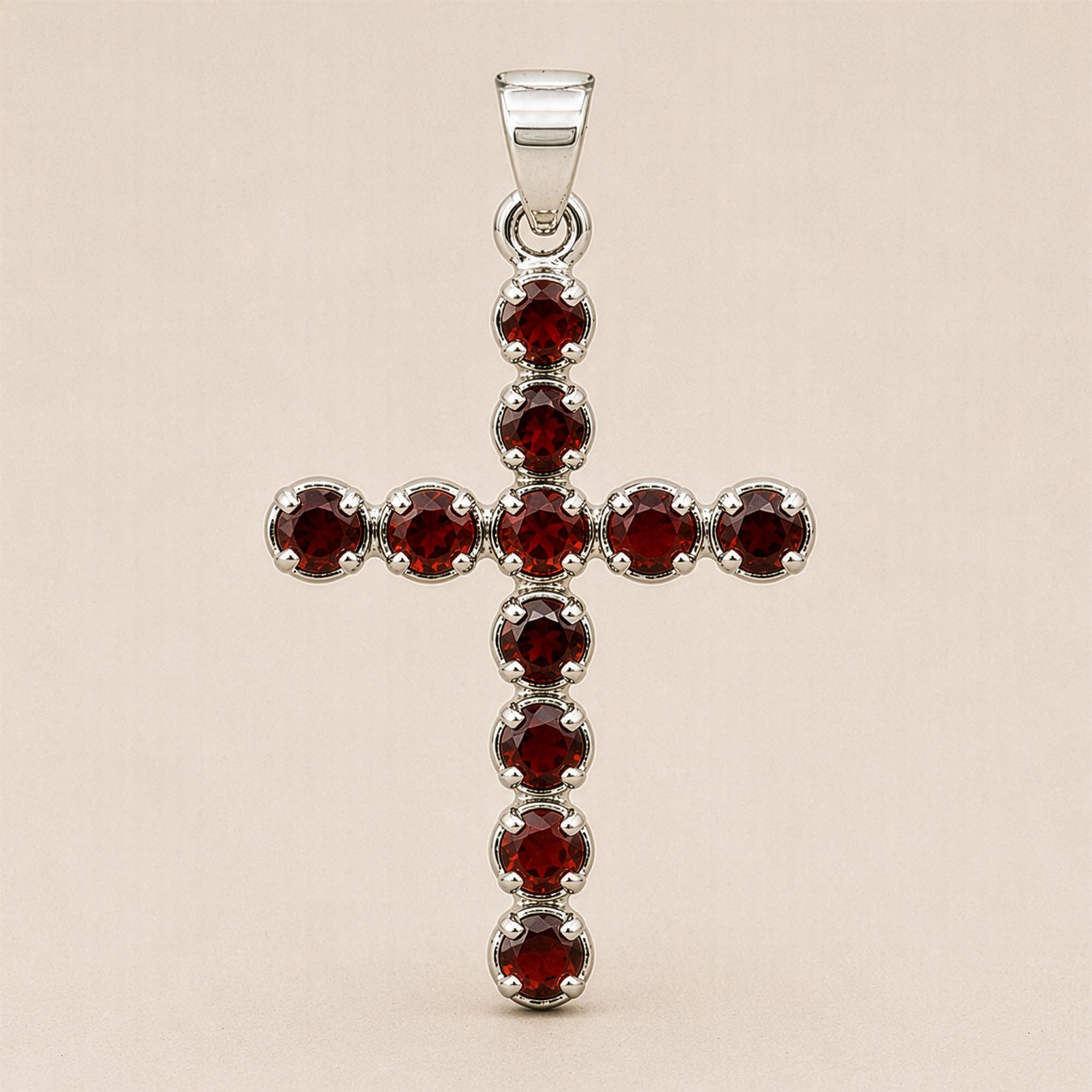 Indian Devotional Pendant - Silver Plated (45cm Chain)- Garnet Crucifix - Image 3
